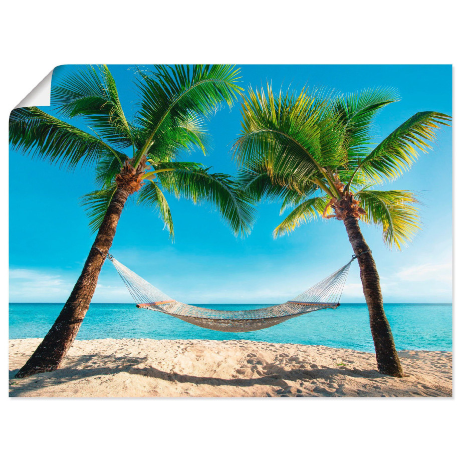 Artland Artprint Palmenstrand Caribic met hangmat als artprint op linnen, poster, muursticker in verschillende maten afbeelding 1