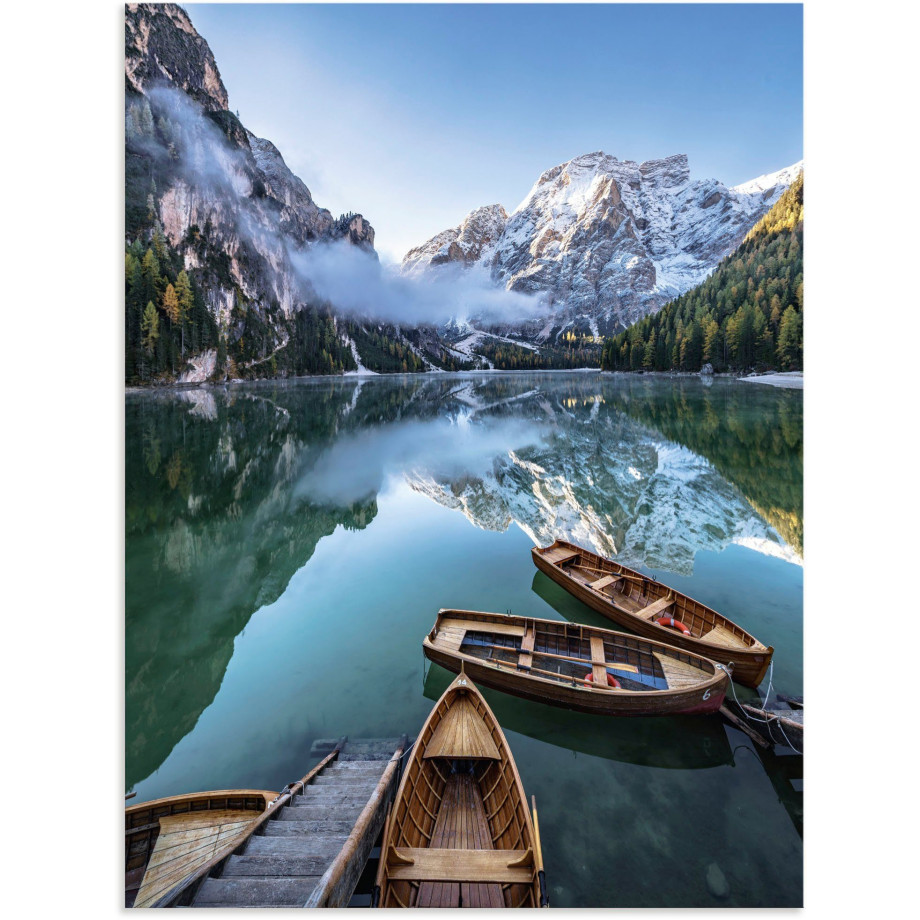 Artland Artprint Pragser Wildsee in Zuid-Tirol als artprint van aluminium, artprint voor buiten, artprint op linnen in verschillende maten afbeelding 1