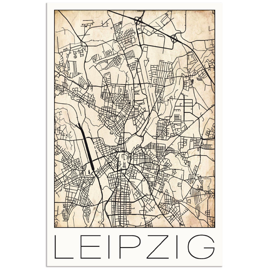 Artland Artprint Retro kaart Leipzig Duitsland Grunge als artprint van aluminium, artprint op linnen, muursticker of poster in verschillende maten afbeelding 1