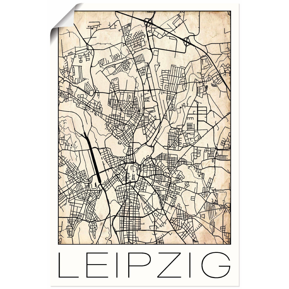 Artland Artprint Retro kaart Leipzig Duitsland Grunge als artprint van aluminium, artprint op linnen, muursticker of poster in verschillende maten afbeelding 1