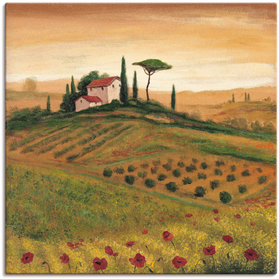 Artland Artprint op linnen Toscaans landschap met klaprozen I afbeelding 1