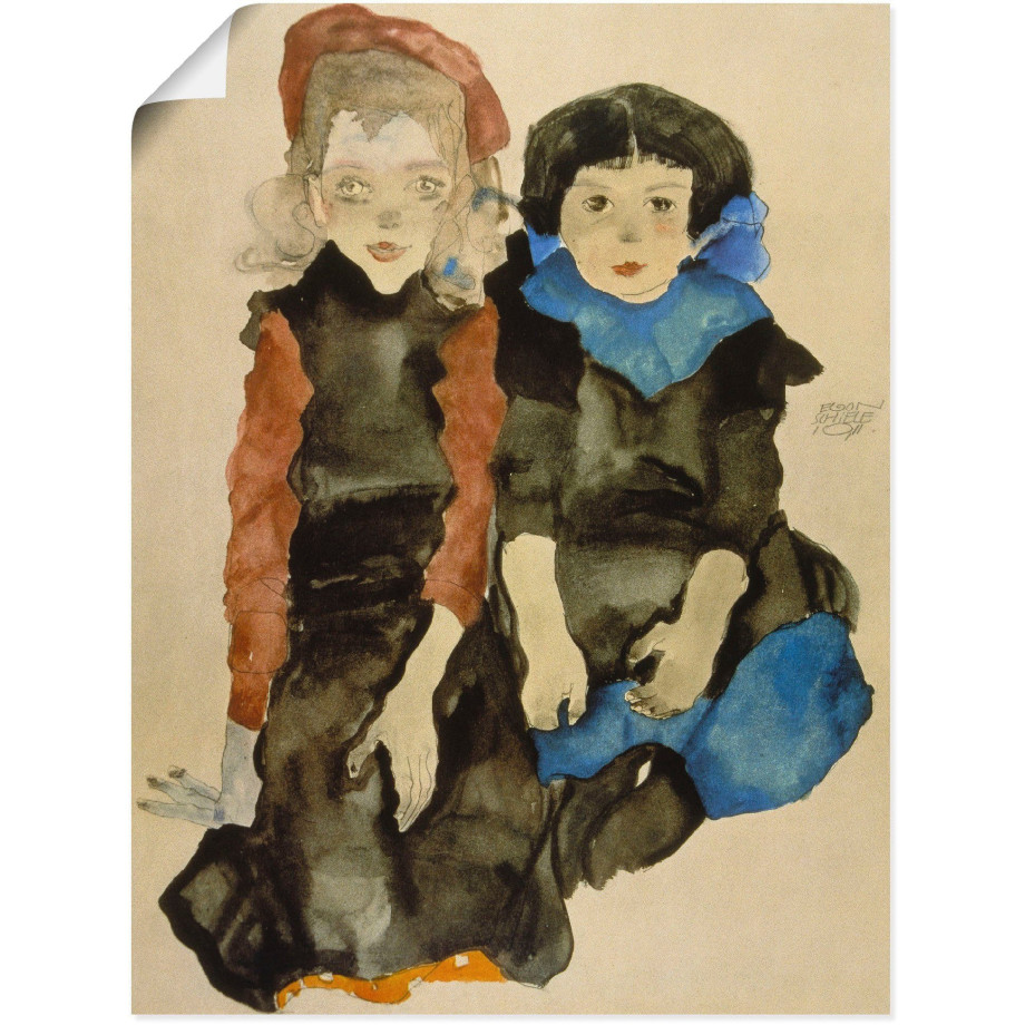 Artland Artprint Twee kleine meisjes. 1911 als artprint van aluminium, artprint op linnen, muursticker of poster in verschillende maten afbeelding 1