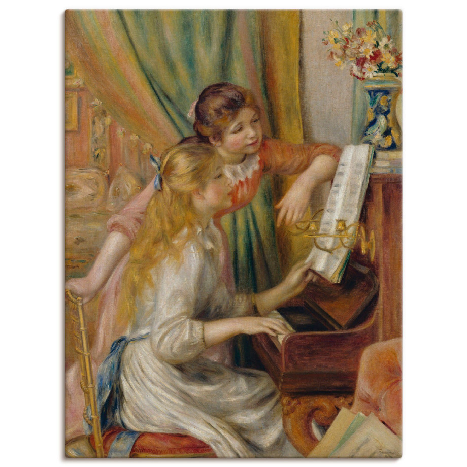 Artland Artprint op linnen Twee meisje aan de piano gespannen op een spieraam afbeelding 1