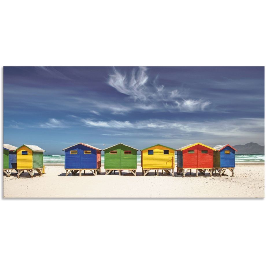 Artland Artprint Veelkleurige strandhuisjes bij Kaapstad als artprint van aluminium, artprint voor buiten, artprint op linnen, poster, muursticker afbeelding 1