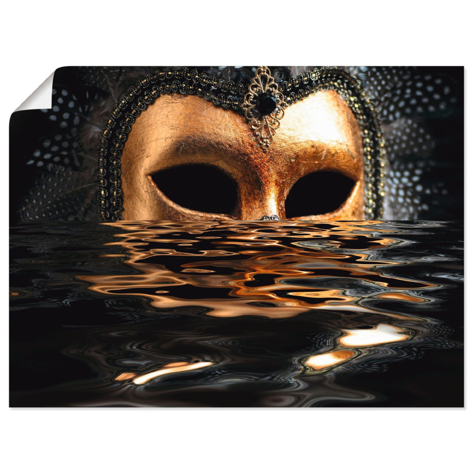 Artland Artprint Venetiaans masker met bladgoud als artprint van aluminium, artprint voor buiten, artprint op linnen, poster, muursticker afbeelding 1