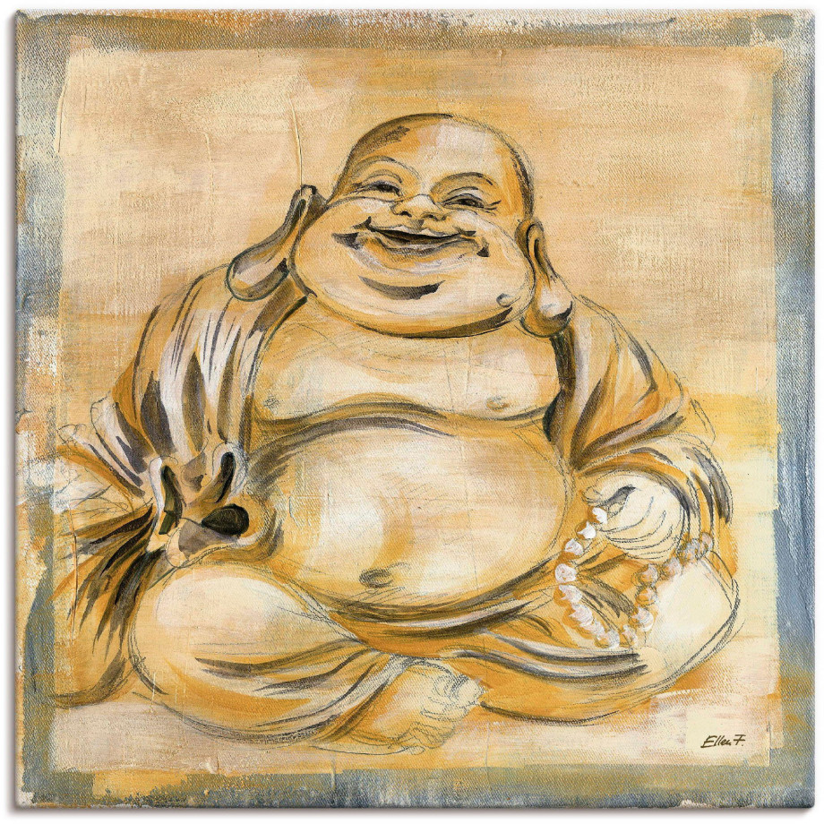 Artland Artprint Vrolijke boeddha I als artprint op linnen, poster, muursticker in verschillende maten afbeelding 