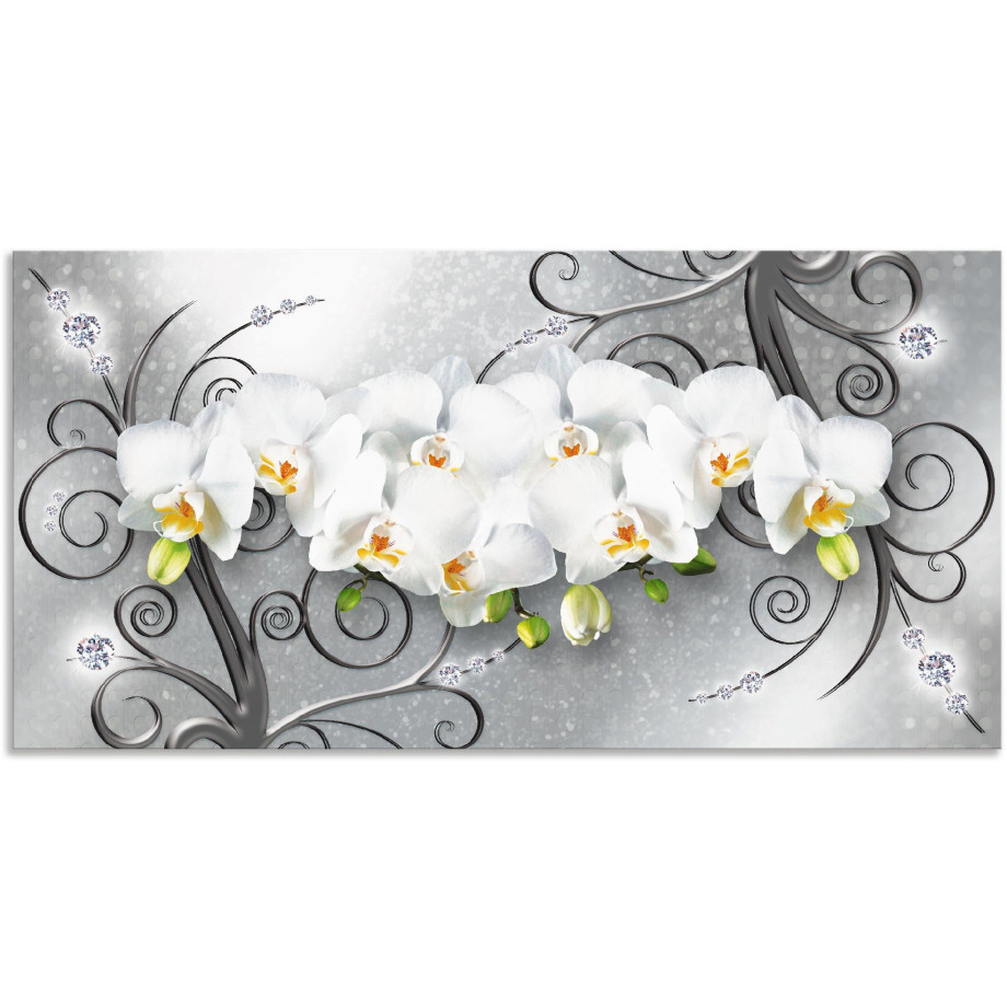 Artland Artprint Witte orchideeën op ornamenten als artprint van aluminium, artprint voor buiten, artprint op linnen, poster, muursticker afbeelding 1