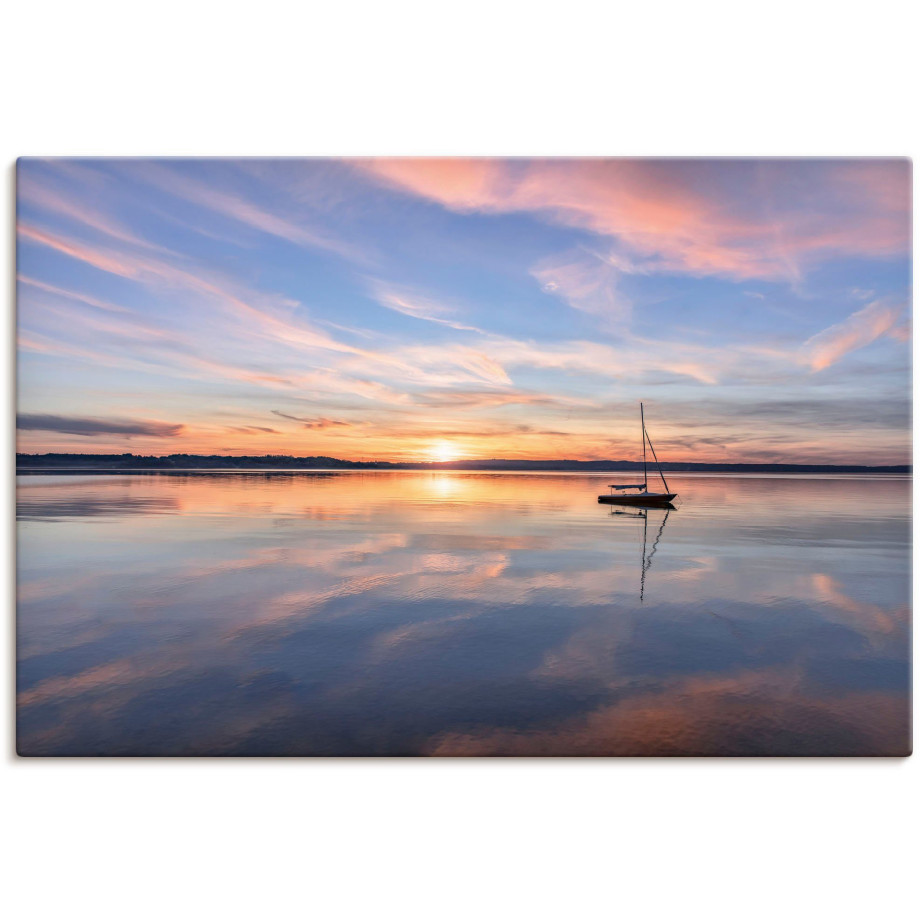 Artland Artprint Zonsondergang aan het Starnberger meer II als artprint van aluminium, artprint op linnen, muursticker of poster in verschillende maten afbeelding 1