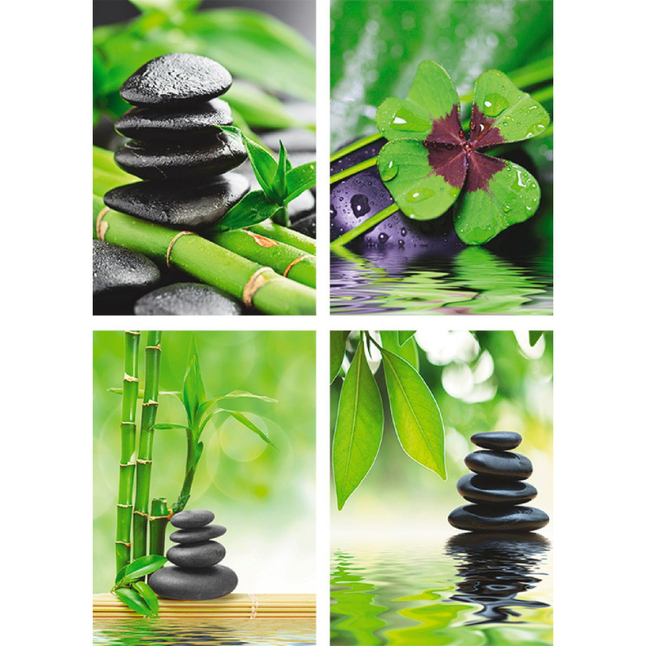 Artland Poster Klavertje-vier zen steenpiramide water (4 stuks) afbeelding 1