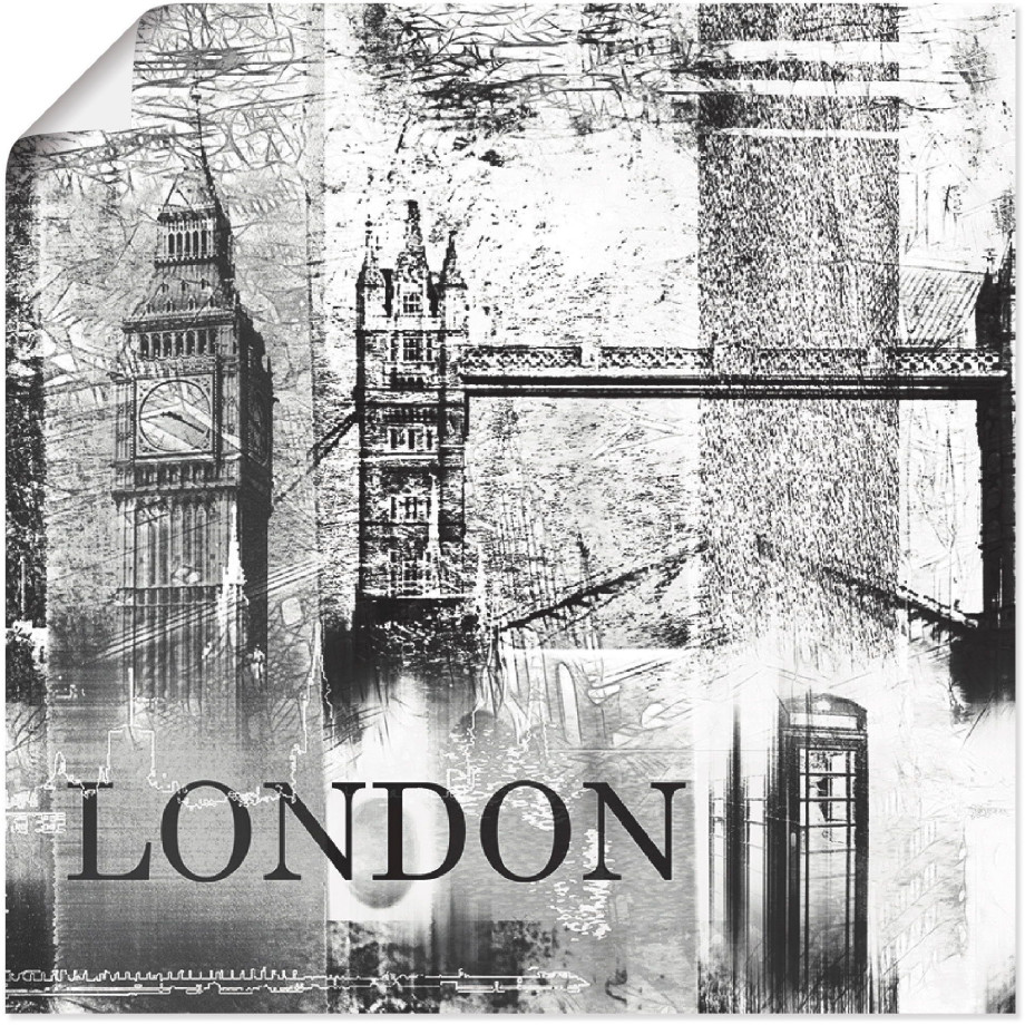 Artland Poster Londen Skyline abstracte collage 04 als artprint op linnen, muursticker of poster in verschillende maten afbeelding 1