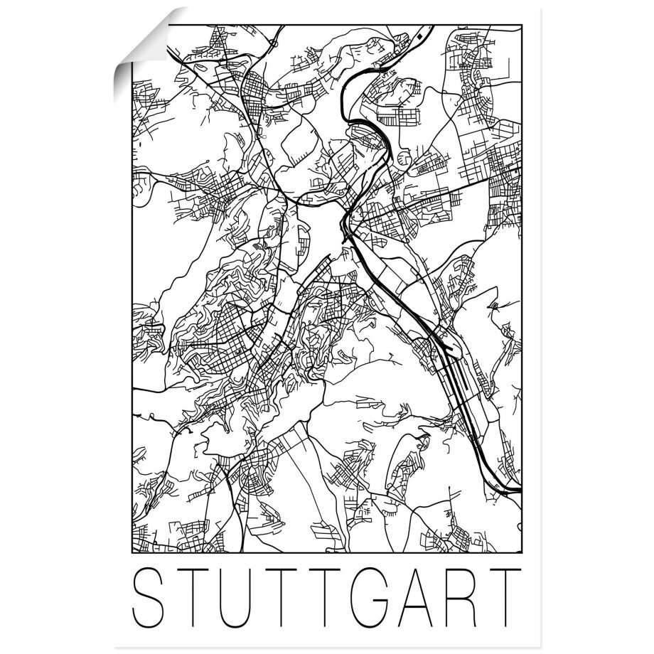 Artland Poster Retro kaart Stuttgart Duitsland als artprint van aluminium, artprint op linnen, muursticker of poster in verschillende maten afbeelding 1