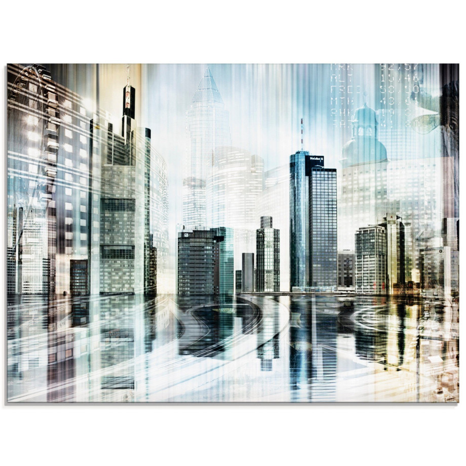 Artland Print op glas Frankfurt skyline abstracte collage afbeelding 1