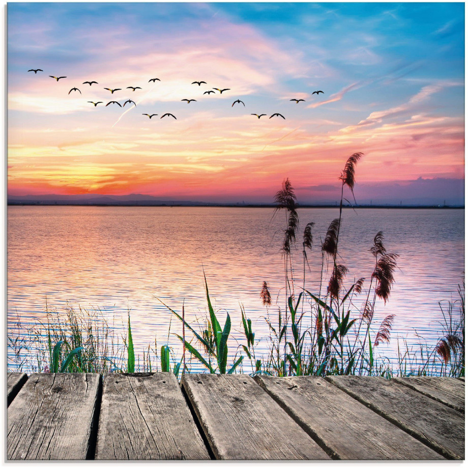 Artland Print op glas Het meer in de kleuren van de wolken afbeelding 1