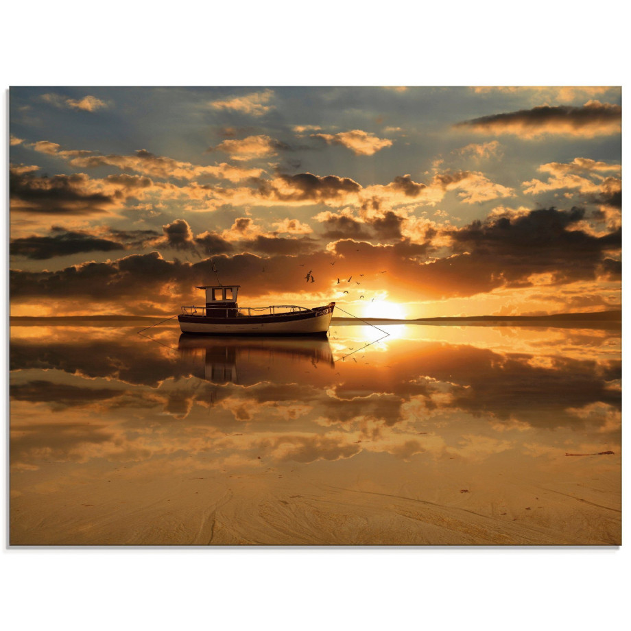 Artland Print op glas Het vissersschip bij zonsondergang afbeelding 1