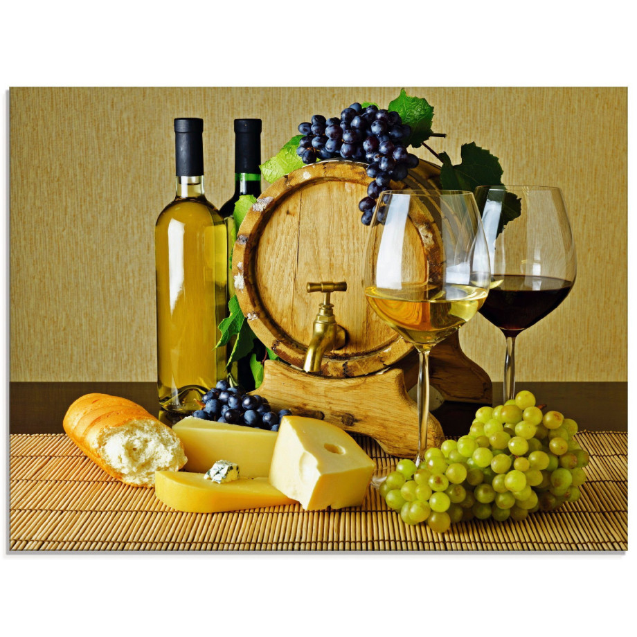 Artland Print op glas Kaas, wijn en druiven in verschillende maten afbeelding 1
