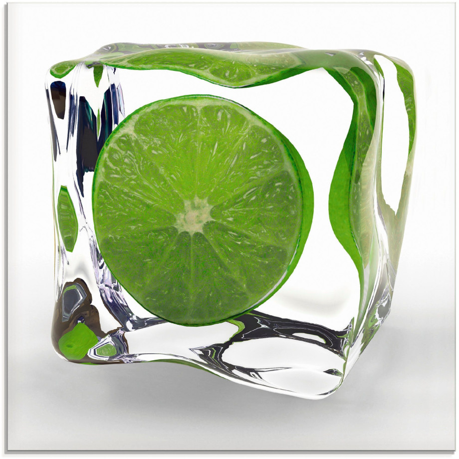 Artland Print op glas Limoen in ijsblokje in verschillende maten afbeelding 1
