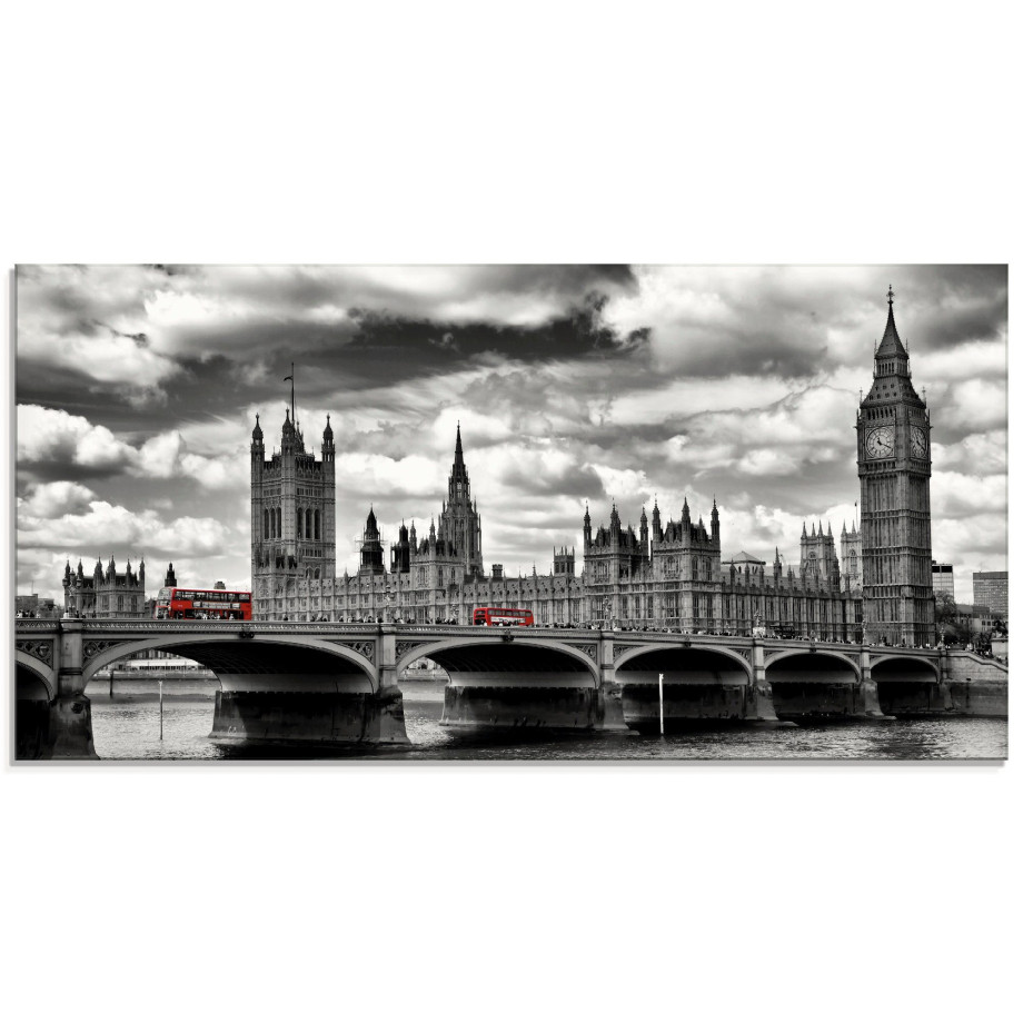 Artland Print op glas Londen Westminster Bridge & Red Buses afbeelding 1