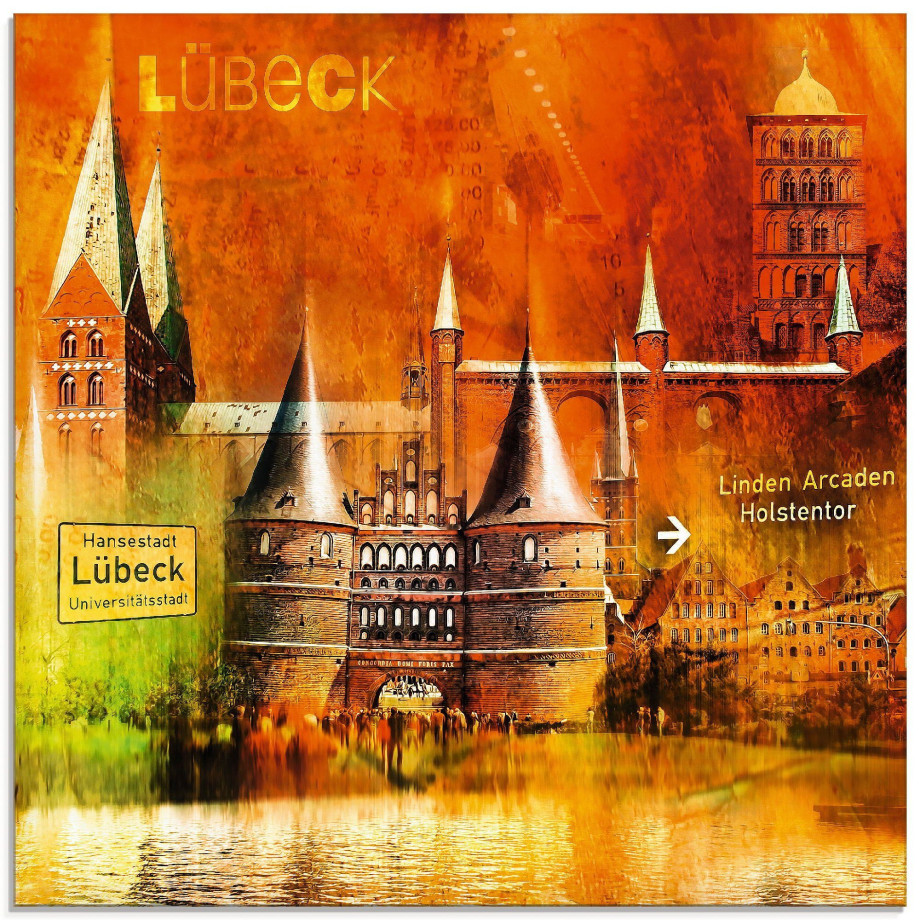 Artland Print op glas Lübeck Hanzestad collage 04 afbeelding 1