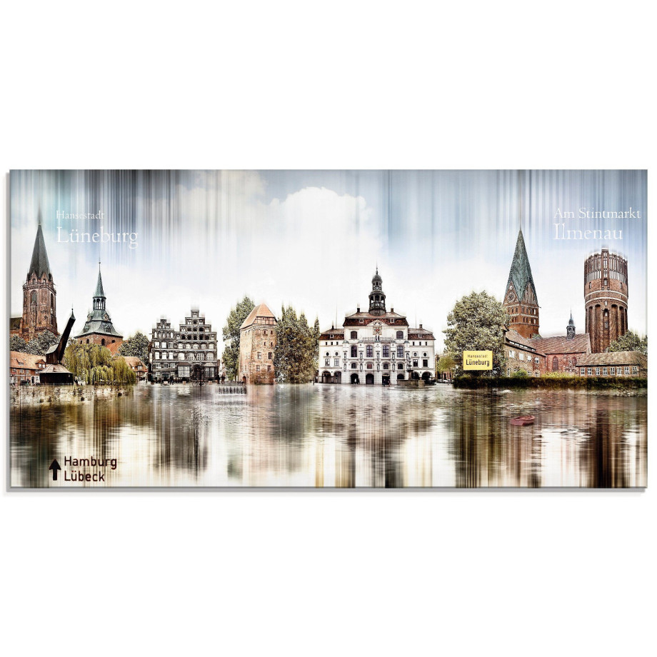 Artland Print op glas Lüneburg skyline abstracte collage afbeelding 1