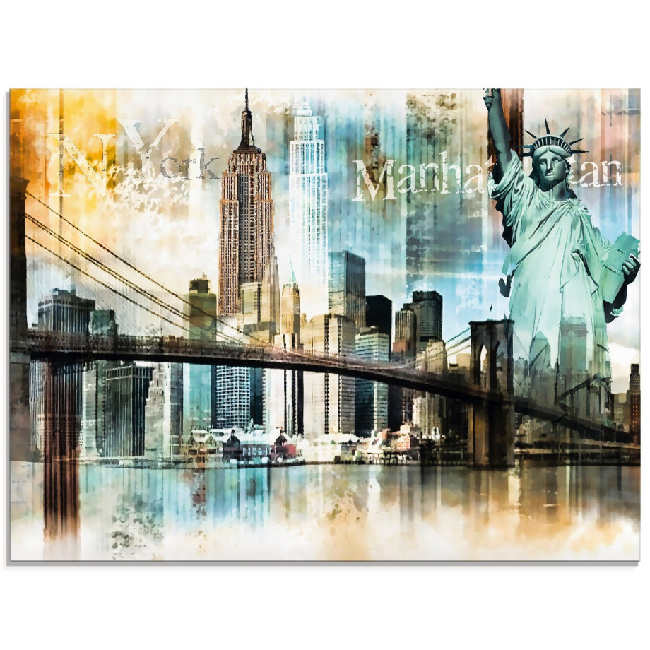 Artland Print op glas New York skyline abstracte collage afbeelding 1