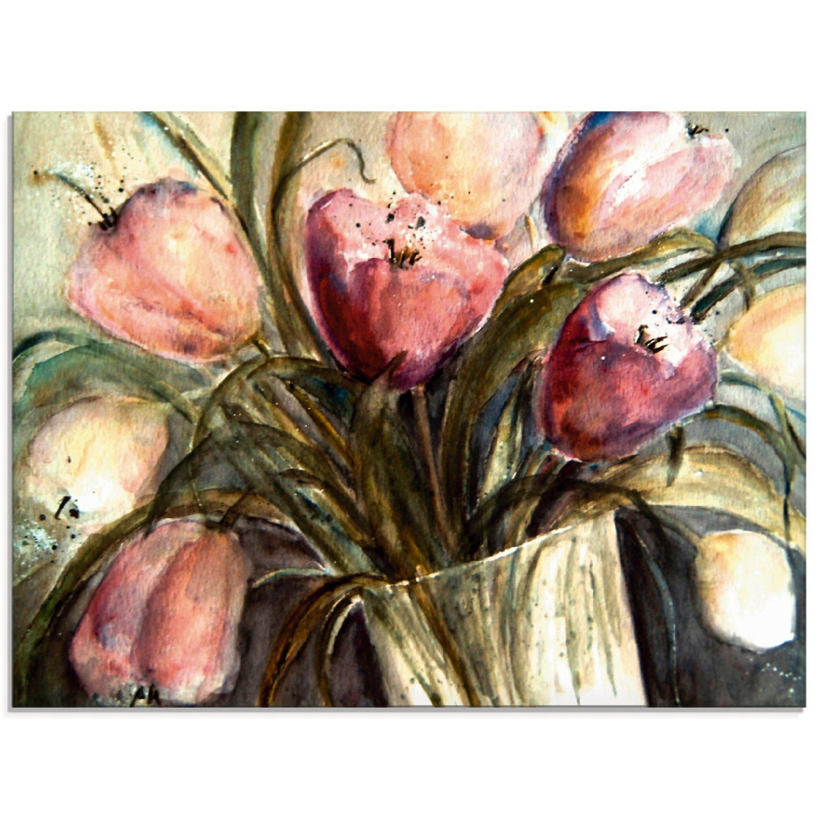 Artland Print op glas Paars Tulpen in vaas in verschillende maten afbeelding 1