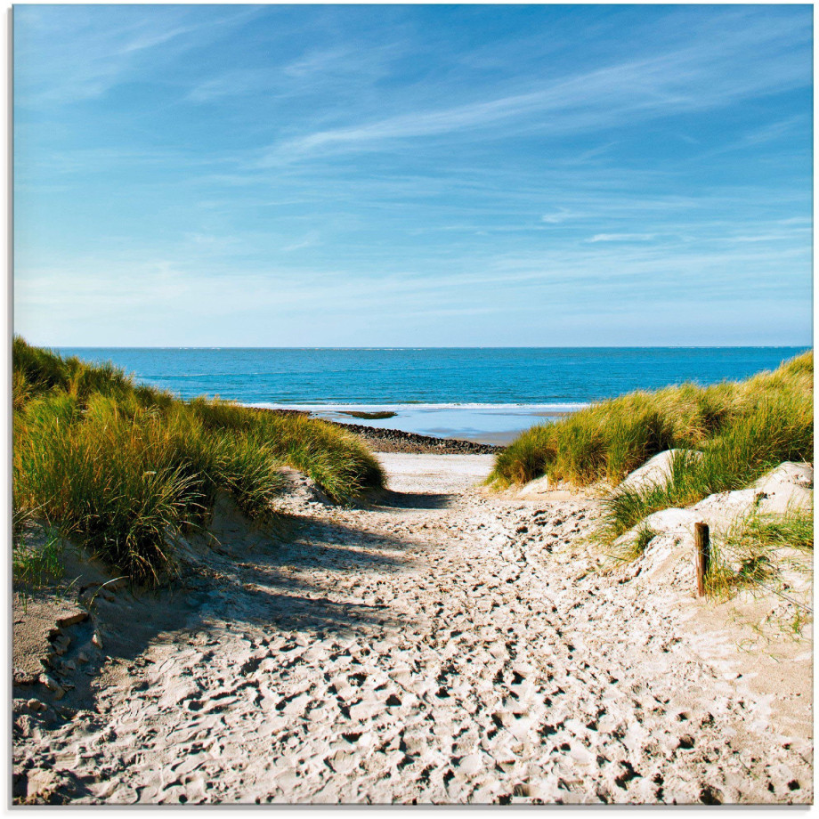 Artland Print op glas Strand met duinen en weg naar het water afbeelding 1