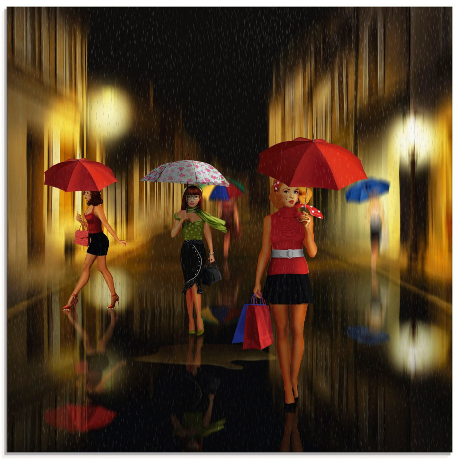 Artland Print op glas Vrouwen bij het inkopen doen in de regen afbeelding 1
