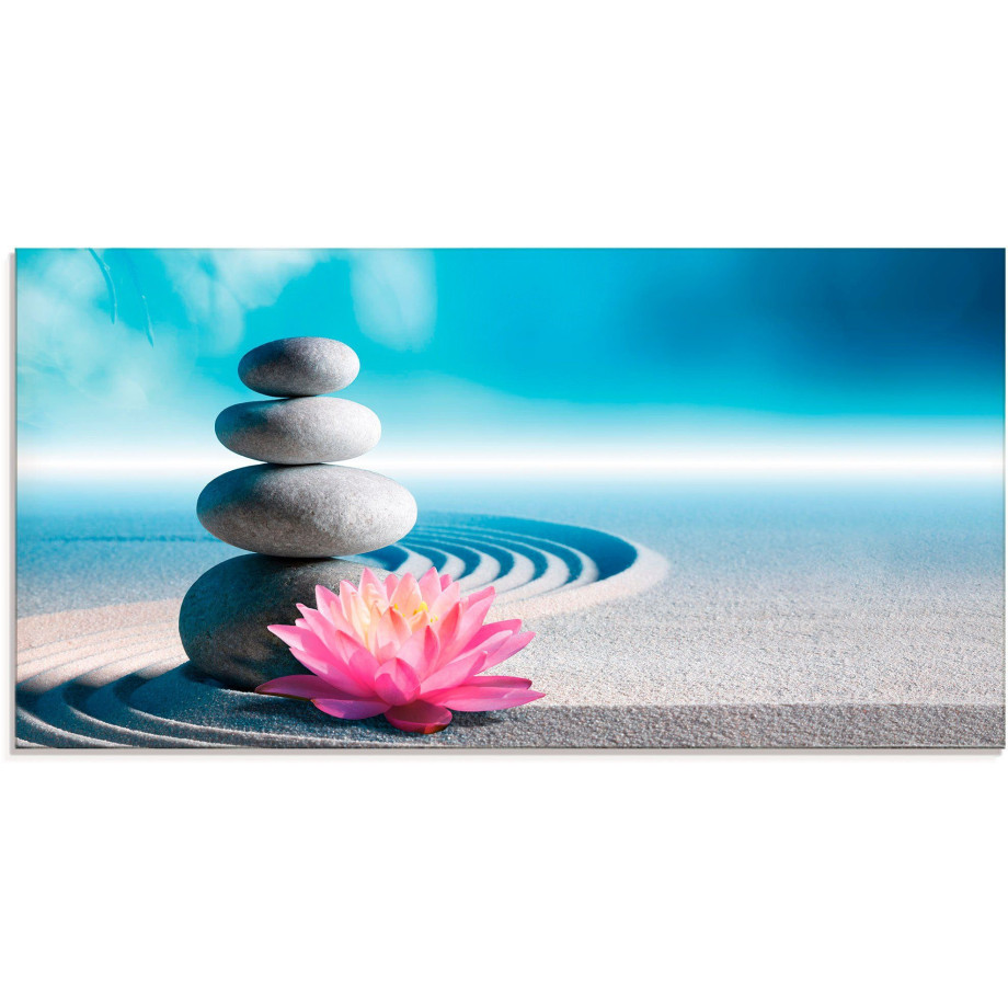 Artland Print op glas Zand, lelie en spa-stenen in zen-tuin afbeelding 1