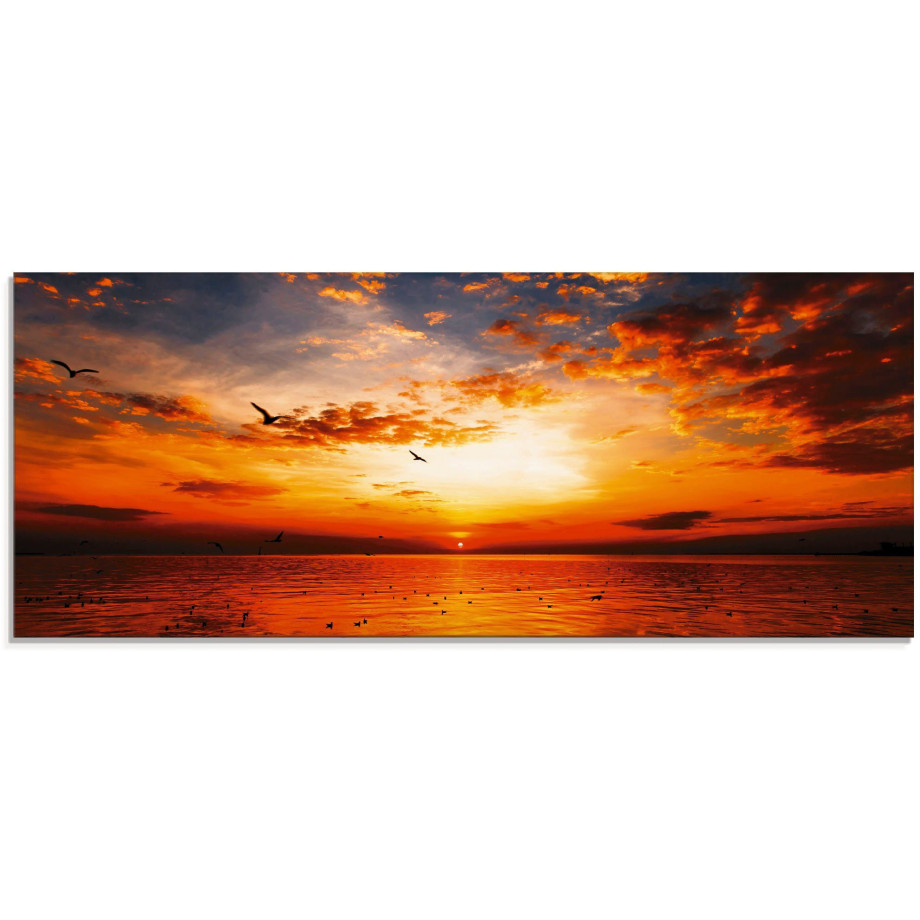 Artland Print op glas Zonsondergang aan het strand met prachtige hemel afbeelding 1