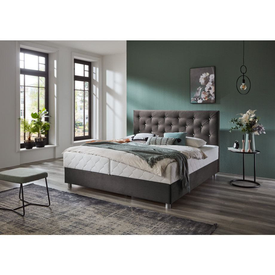 ATLANTIC home collection Boxspring Celia met pocketveringsmatras, bedkist en strassteentjes afbeelding 1