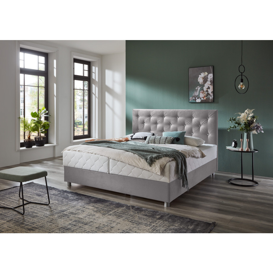 ATLANTIC home collection Boxspring Celia met pocketveringsmatras, bedkist en strassteentjes afbeelding 1