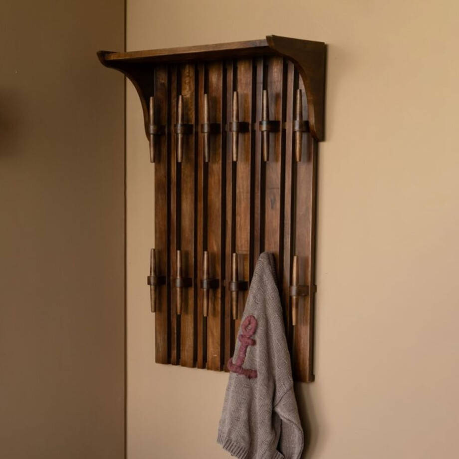 Dutchbone Kapstok 'Jakub' Met 12 haken, Mangohout, kleur Bruin Dutchbone Kapstok 'Jakub' Met 12 haken, Mangohout, kleur Bruin afbeelding