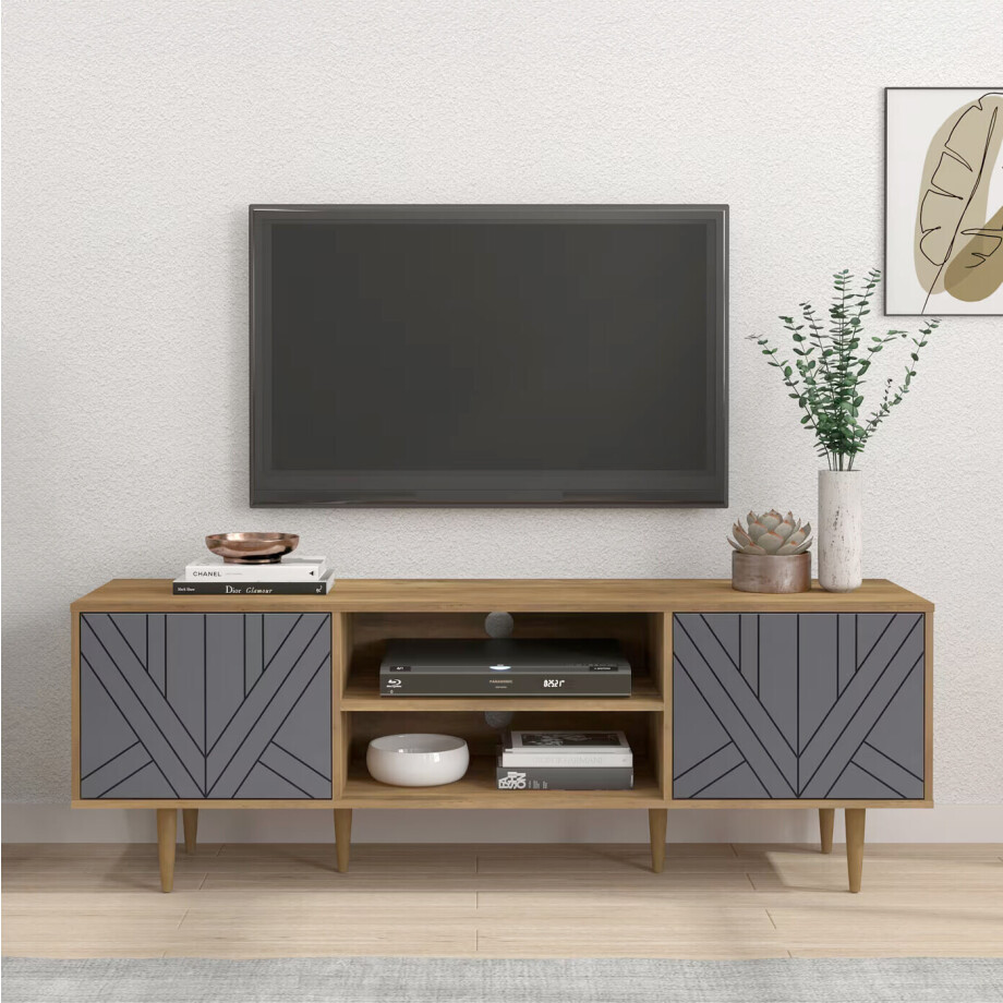 Artistiq TV-meubel 'Beckham' 160cm, kleur Grijs / Naturel afbeelding 
