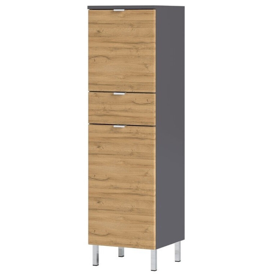 Badkamerkast Bruno 120 cm hoog in grafiet met grandson eiken Badkamerkast Bruno 120 cm hoog in grafiet met grandson eiken afbeelding 1