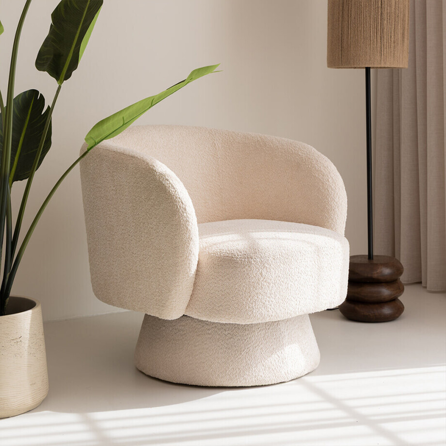 By-Boo Draaifauteuil 'Balou' Bouclé, kleur Beige afbeelding 1