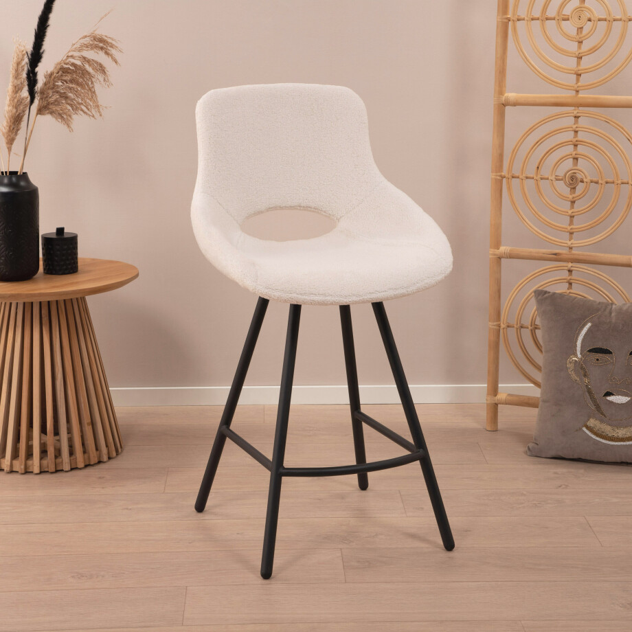 Tower Living Barkruk 'Campo' Teddy, kleur Wit (zithoogte 65cm) afbeelding 1