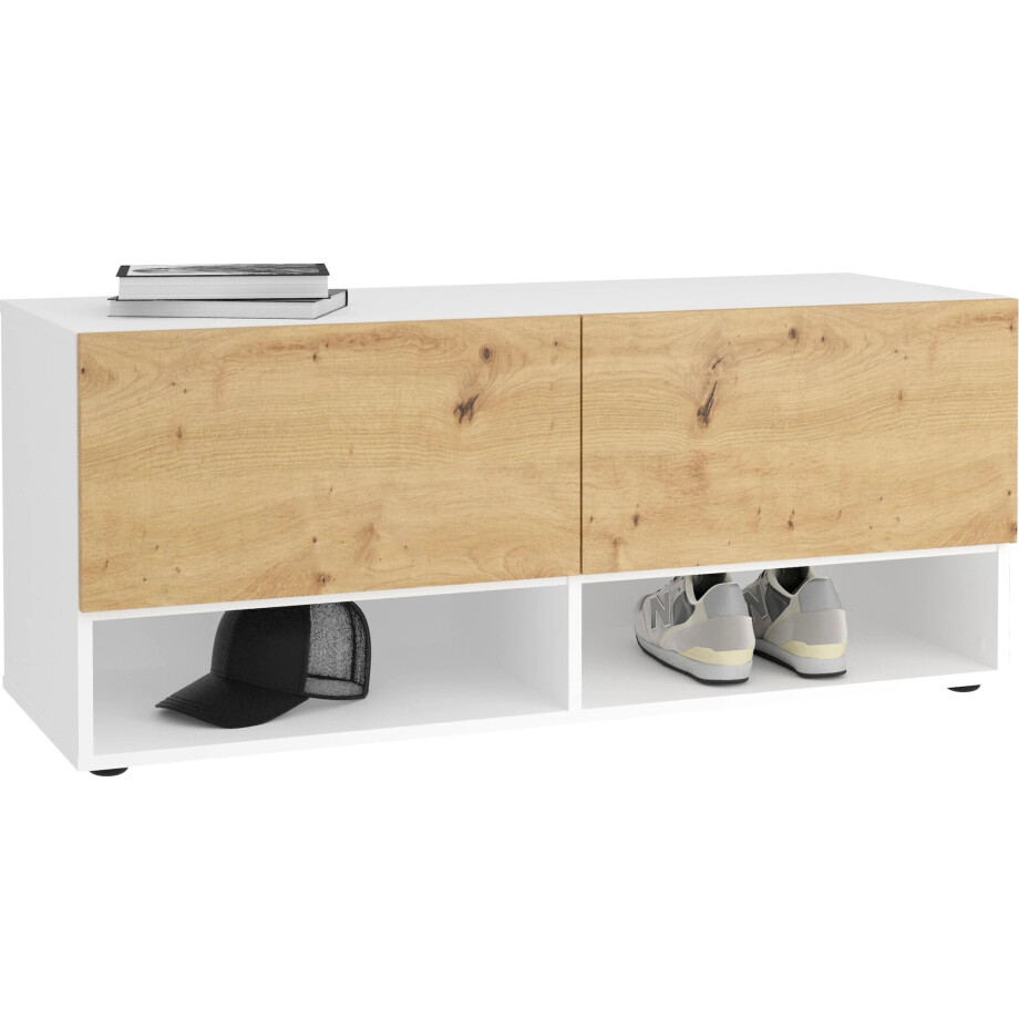 Schoenenbank Belm 109 cm breed wit met eiken afbeelding 1