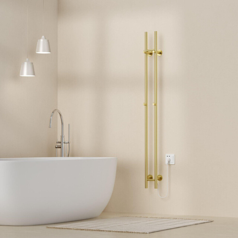 Belrad Rod staafhanddoekdroger - 150x16,8x12,7 cm - elektrisch - dubbel - 120w - 2,5cm - geborsteld goud HS1513BG afbeelding 1