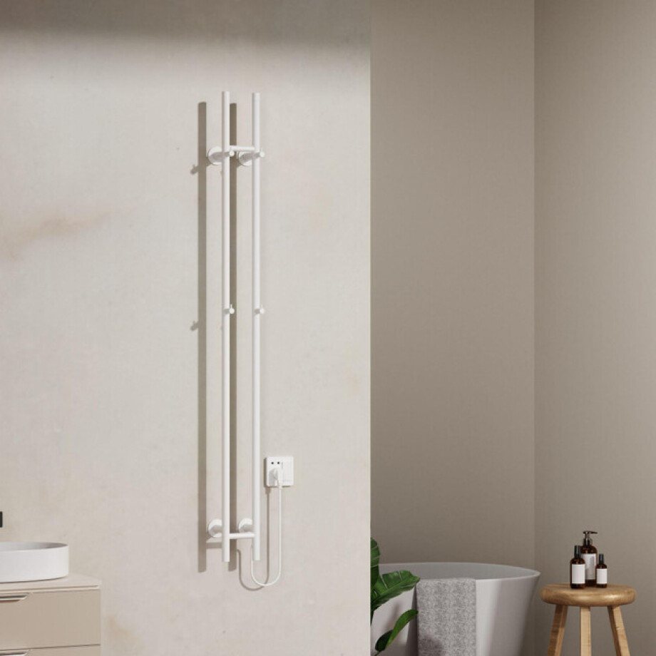 Belrad Rod staafhanddoekdroger - 150x16,8x12,7 cm - elektrisch - dubbel - 120w - 2,5cm - glanzend wit HS1513WH afbeelding 1