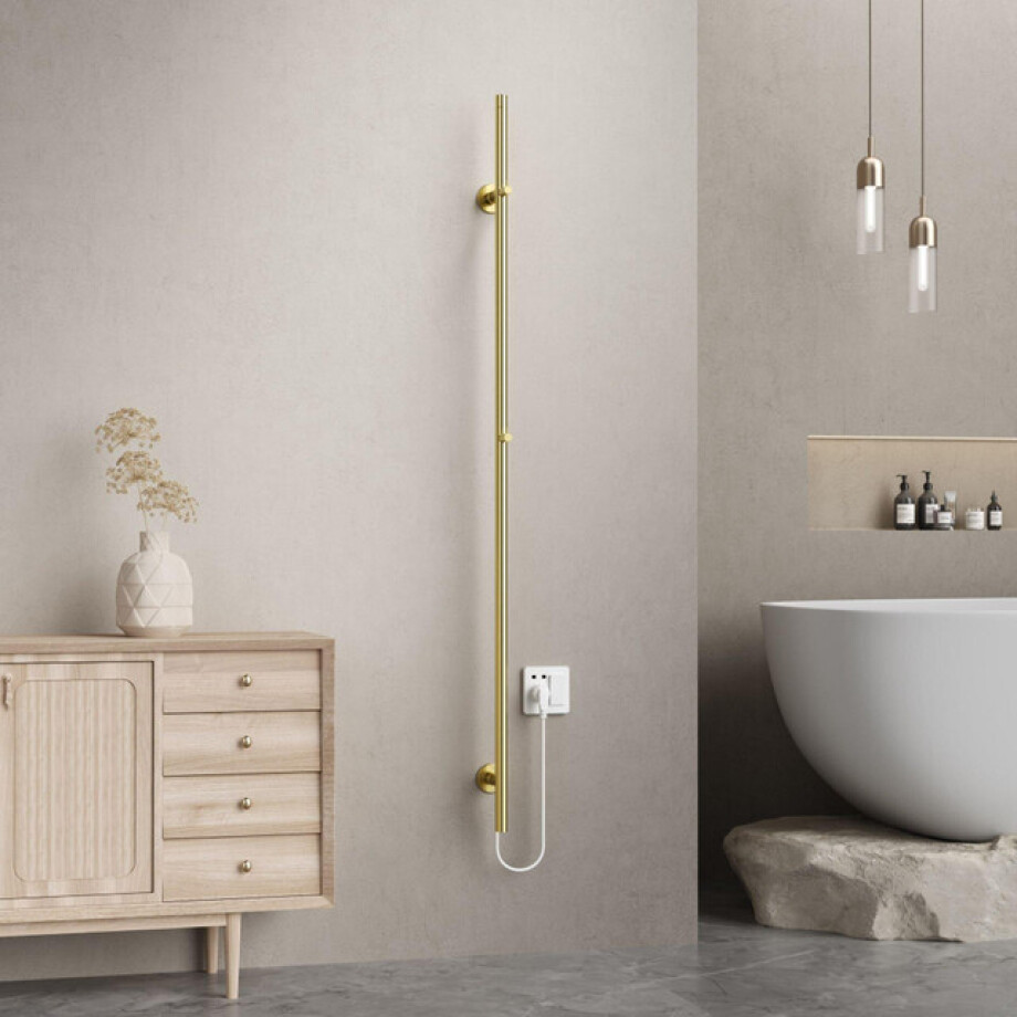 Belrad Rod staafhanddoekdroger - 150x6,3x12,7 cm - elektrisch - enkel - 60w - 2,5cm - geborsteld goud HS1500BG afbeelding 1