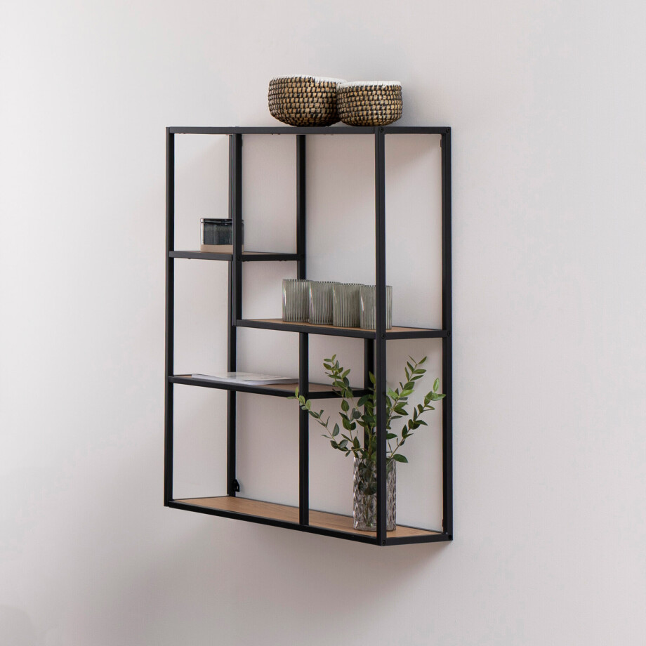 Bendt Hangend Wandrek 'Holger' Hout / metaal 4-laags asymmetrisch, 91 x 75 cm afbeelding 1
