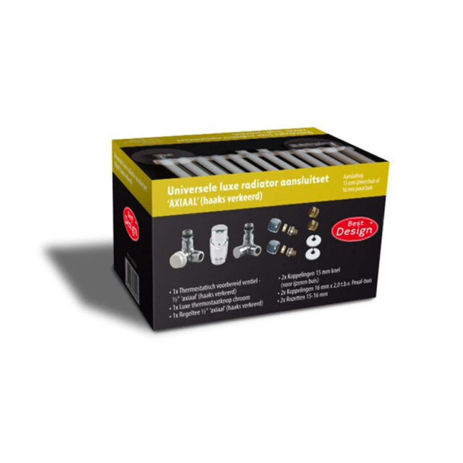 Best Design Class universele luxe radiator aansluitset haaks verkeerd chroom 3825050 Best Design Class universele luxe radiator aansluitset haaks verkeerd chroom 3825050 afbeelding 1