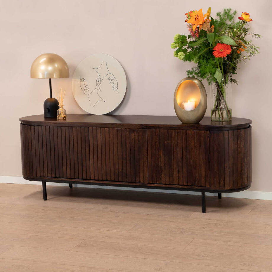Livingfurn TV-meubel 'Noor' Mangohout, 170cm, kleur Walnoot afbeelding 1
