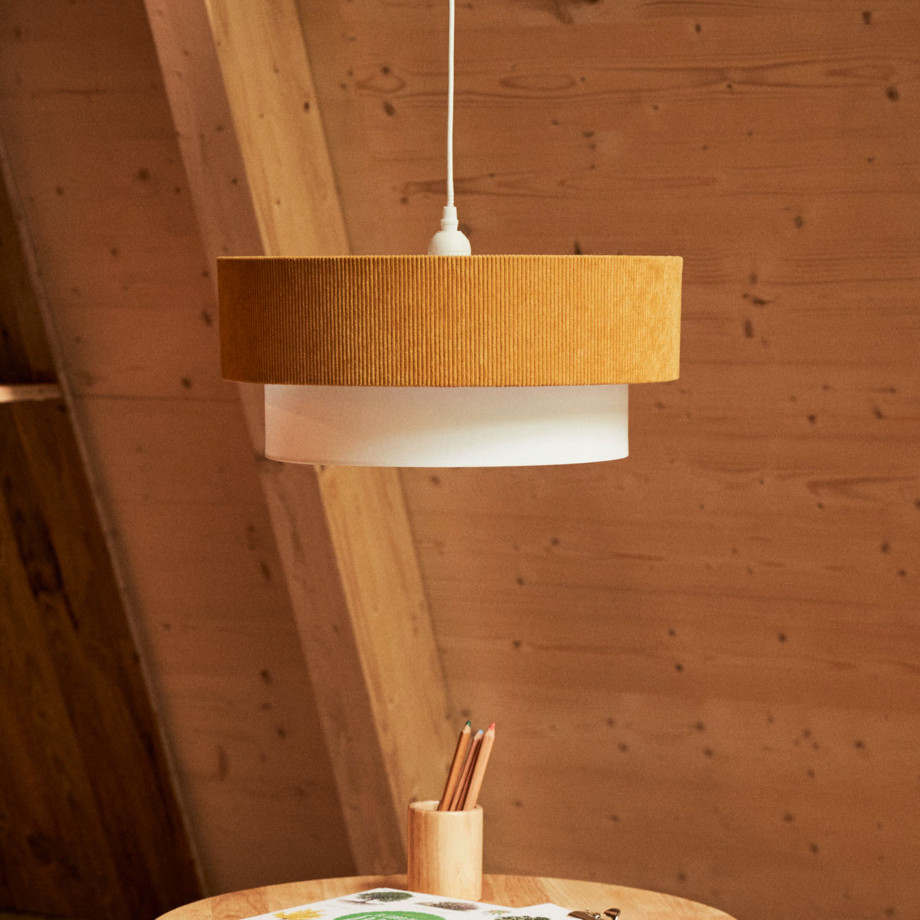 Kave Home Hanglamp 'Bianella' Katoen en rib, kleur Mosterdgeel afbeelding 1