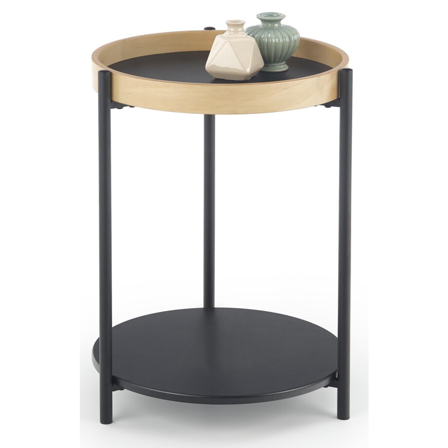 Bijzettafel Rolo 44x55x44 cm breed in natural eiken met zwart afbeelding 1