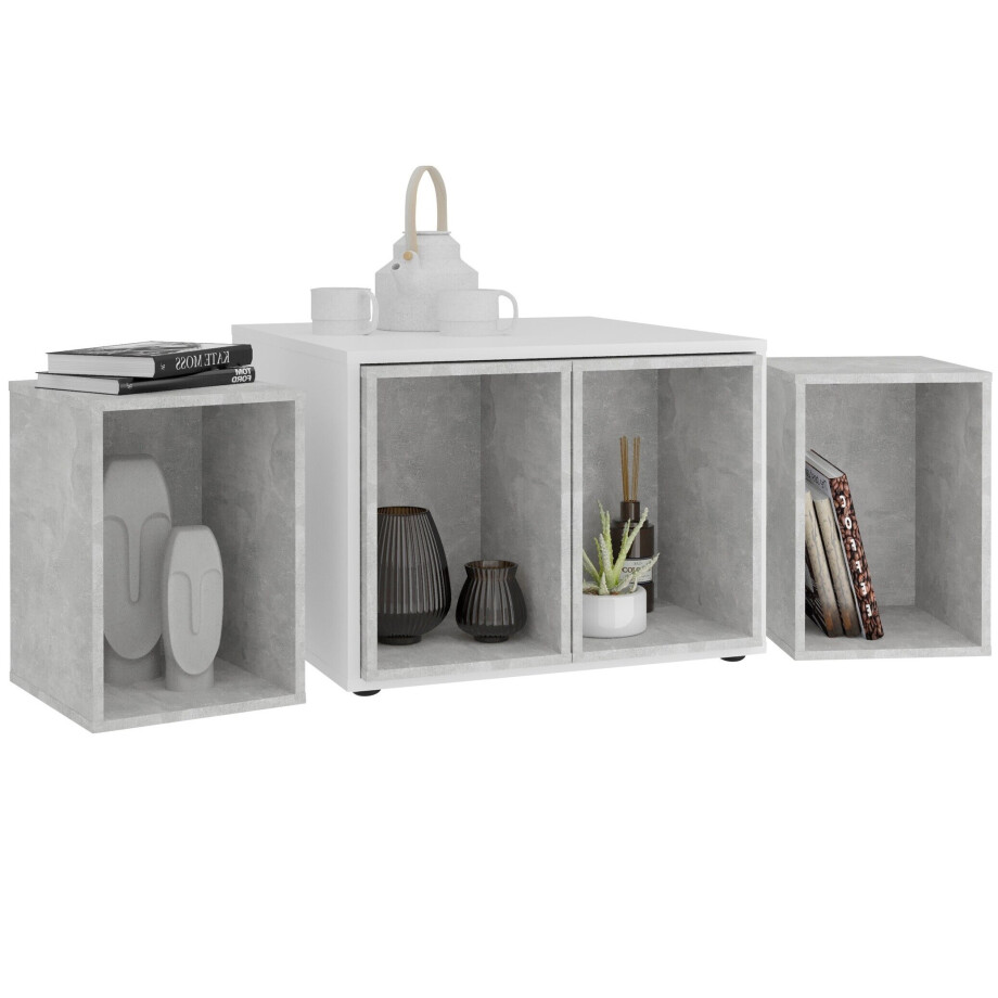 Bijzettafel Set Joker wit met beton Bijzettafel Set Joker wit met beton afbeelding 1