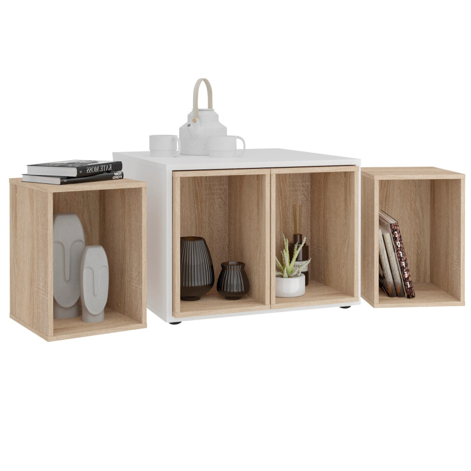 Bijzettafel Set Joker wit met eiken Bijzettafel Set Joker wit met eiken afbeelding 1