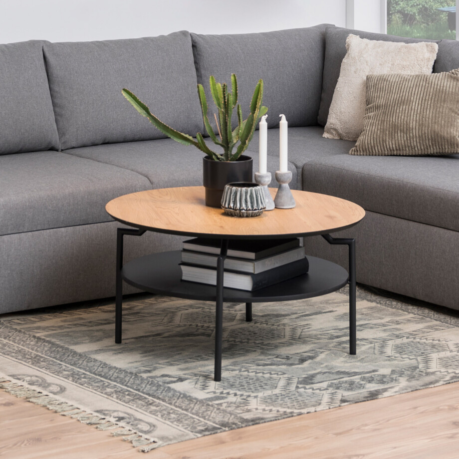 Bendt Ronde Salontafel 'Bjørn' Eiken / zwart, 80cm afbeelding 1
