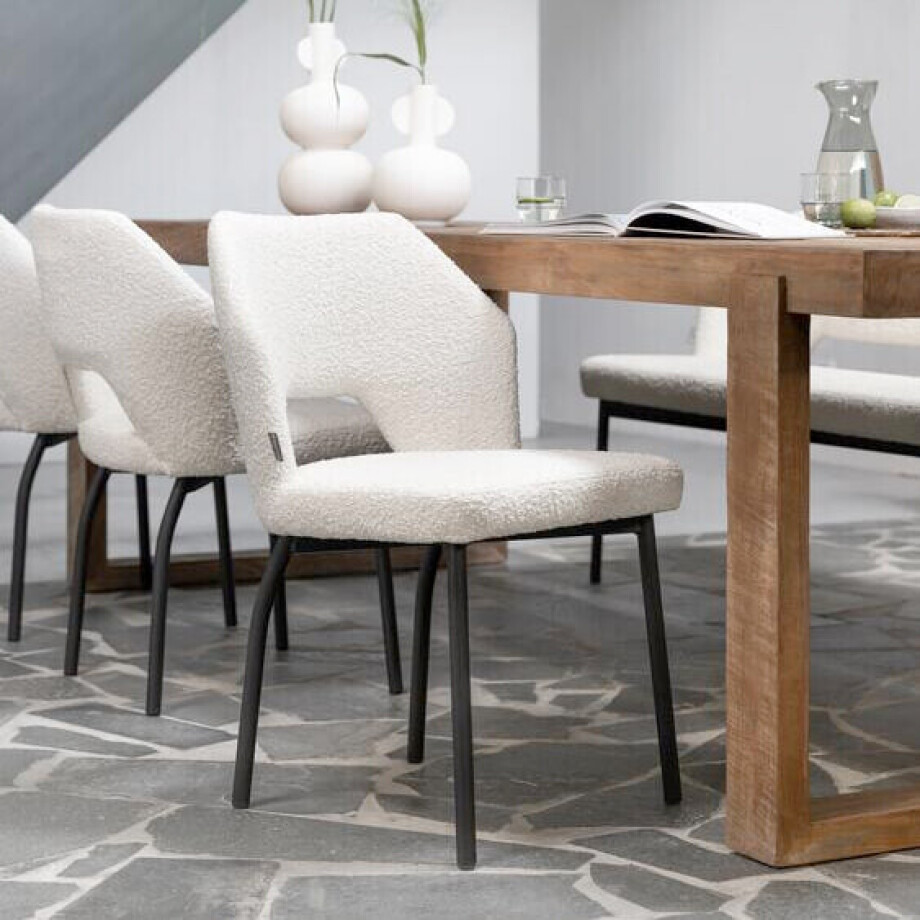 MUST Living Eetkamerstoel 'Bloom' Bouclé, kleur Naturel afbeelding 1