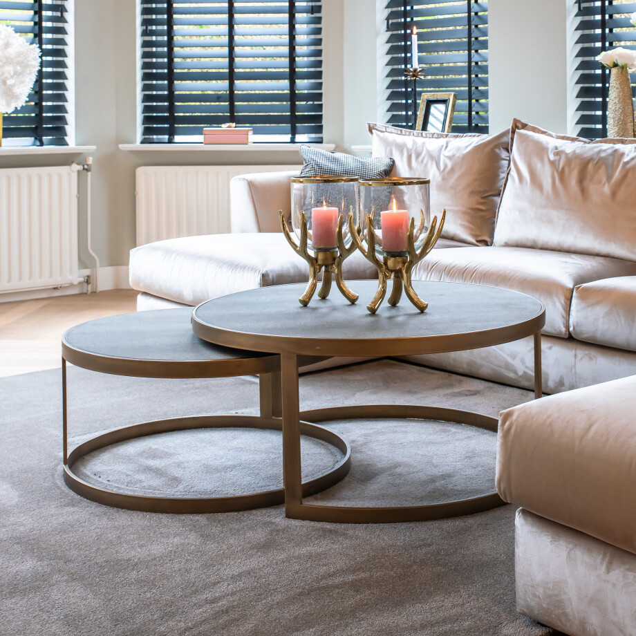 Richmond Salontafel 'Bloomingville' Segrijn / Mat goud, Set van 2 stuks afbeelding 1